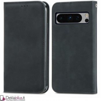 Dirbtinės odos atverčiamas dėklas su skyreliais - juodas (Google Pixel 8A)